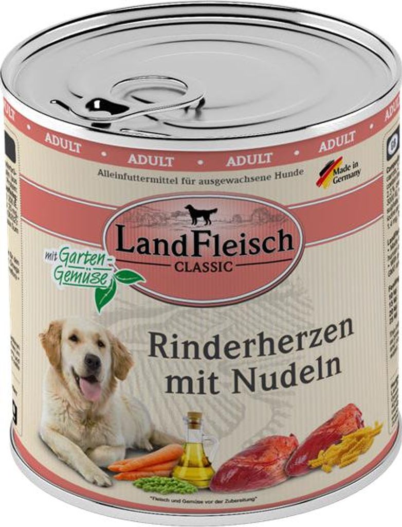 Landfleisch Pur Rinderherz & Nudeln Nassfutter, 6x800g