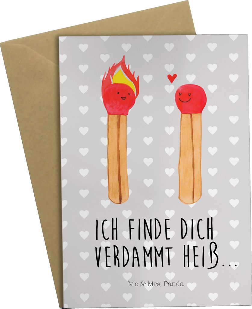 Mr. & Mrs. Panda Klappkarte Streichhölzer - Grau Pastell - Geschenk, Liebesgeschenk, valentinstagskarte, glückwunschkarten, Freundin, genesungska...