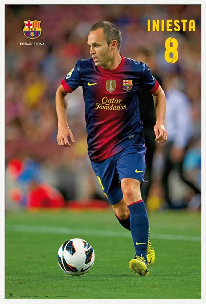 Affiche Barcelone Iniesta 12/13 cadre blanc Shinsuke® Maxi 61x91,5 cm