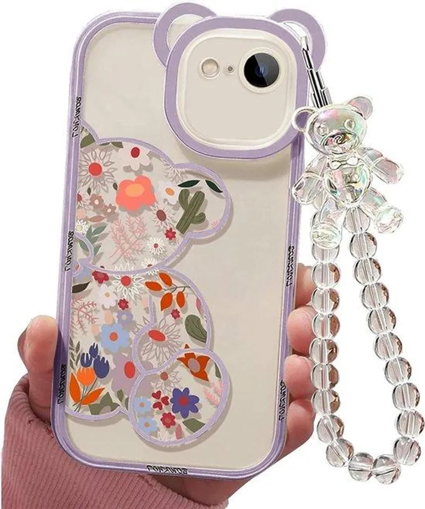 Coque iPhone 7/8/SE antichoc à fleurs avec support bracelet arrière