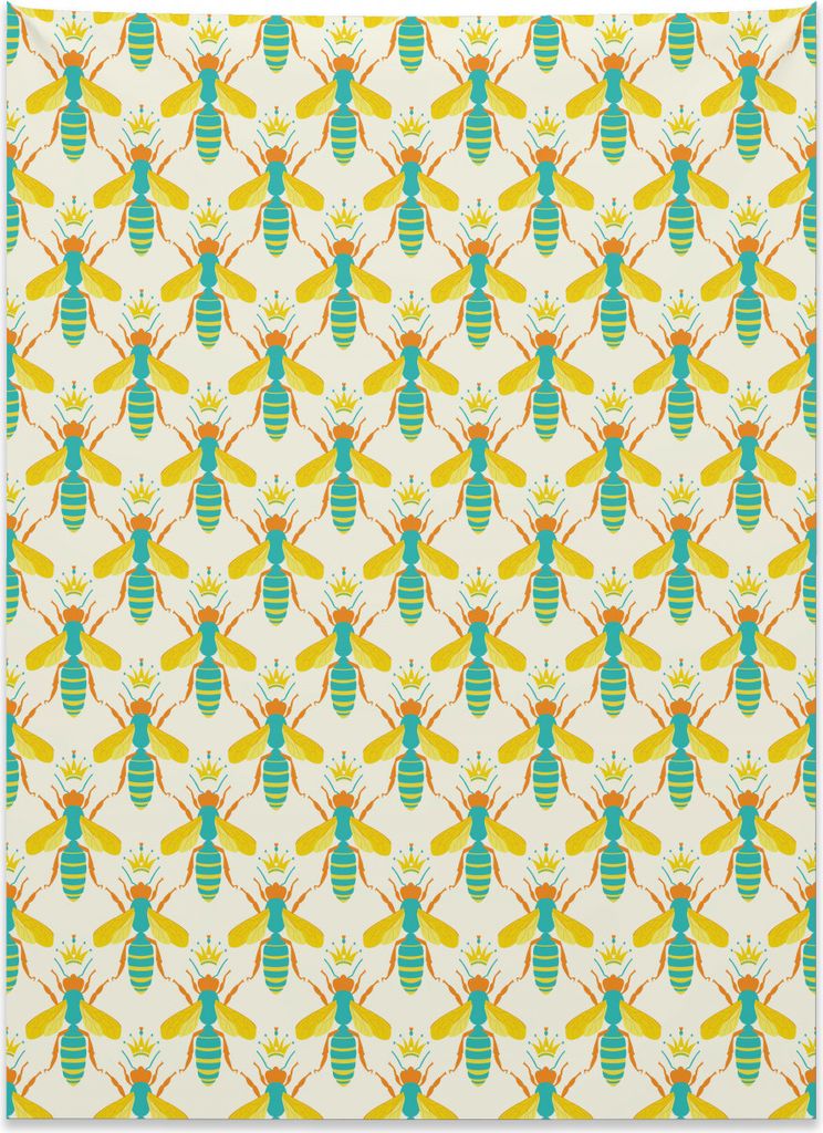 Abakuhaus Biene Wandteppich, Queenbee mit Crown Doodle aus Weiches Mikrofaser Stoff Kein Verblassen Klare Farben Waschbar, 110 x 150 cm, Mehrfarbig