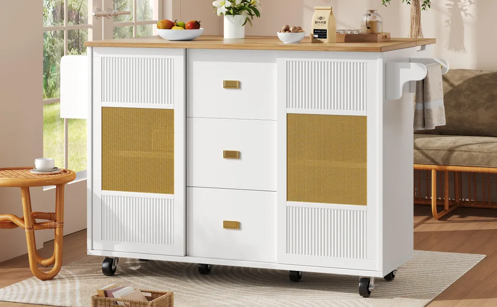 Desserte de Cuisine à Roulettes avec Buffet de Rangement Modulable