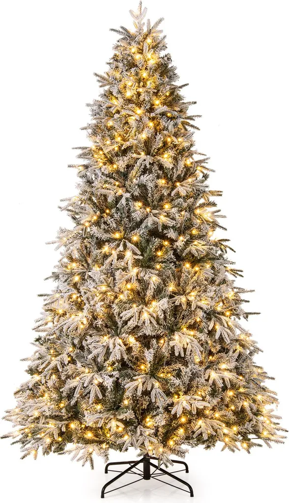 Sapin de Noël Artificiel Enneigé 270cm avec LED Blanc Chaud COSTWAY