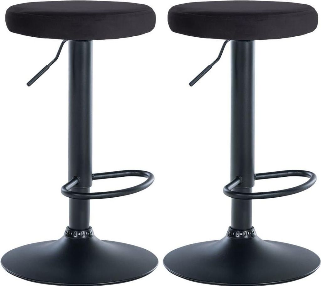 2-teiliges Set Barhocker - Küchenhocker - Samtpolsterung, verstellbarer Komfort | Farbe: Schwarz | Material Chassis: Metall mattschwarz
