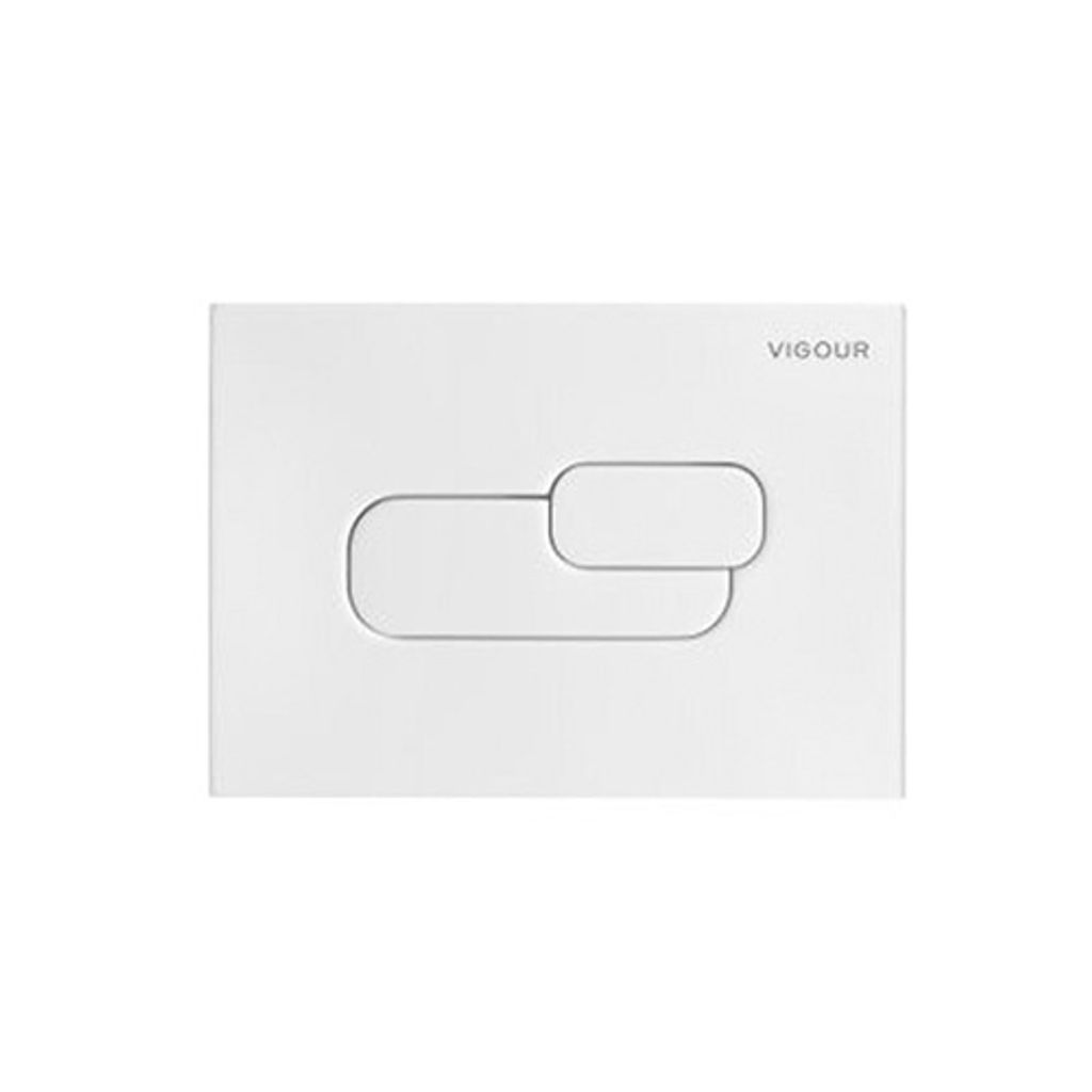 A white toilet flush plate with two buttons, branded VIGOUR.