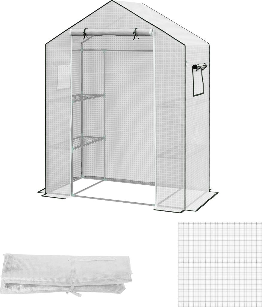Ersatzfolie für Gewächshaus, Ersatzabdeckung mit UV-Schutz, Rolltür, Seitenfenster, 140 x 73 x 190 cm, Weiß