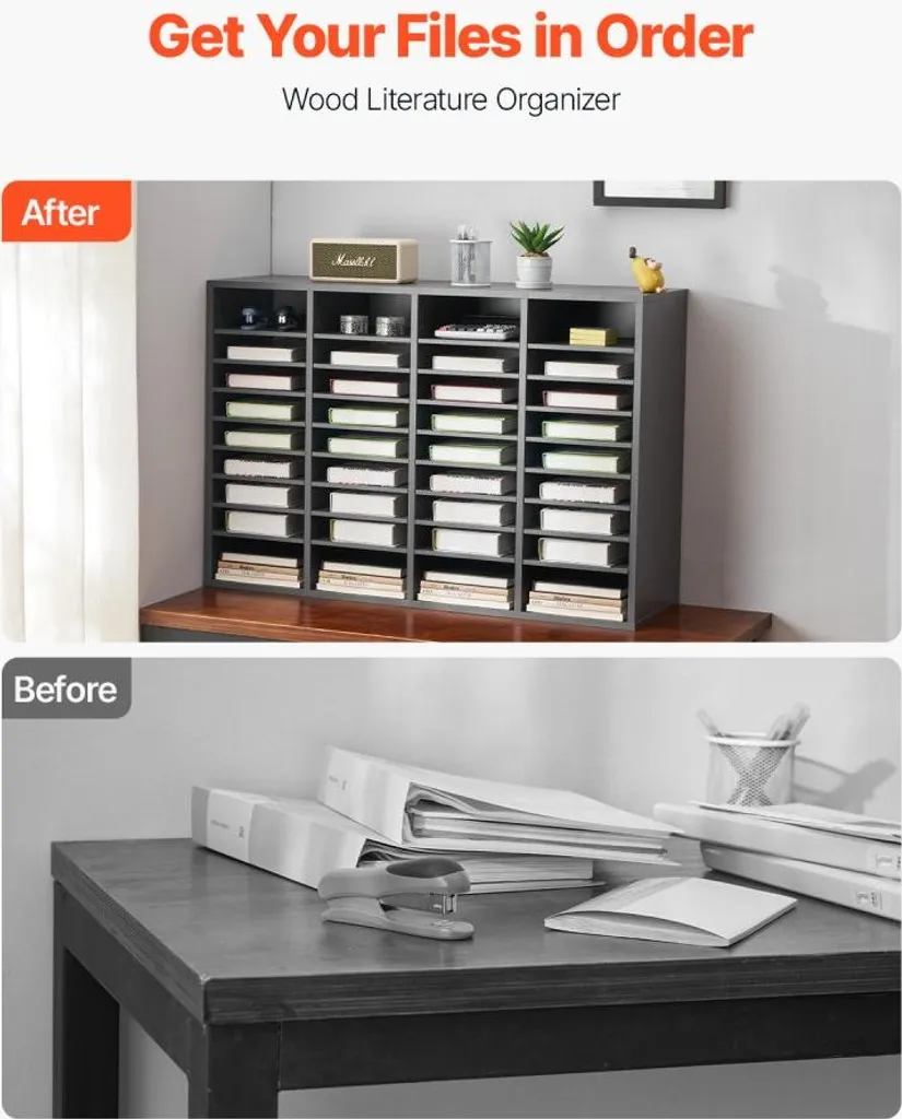 Organiseur littéraire porte-lettres 36 cases en bois gris modulable