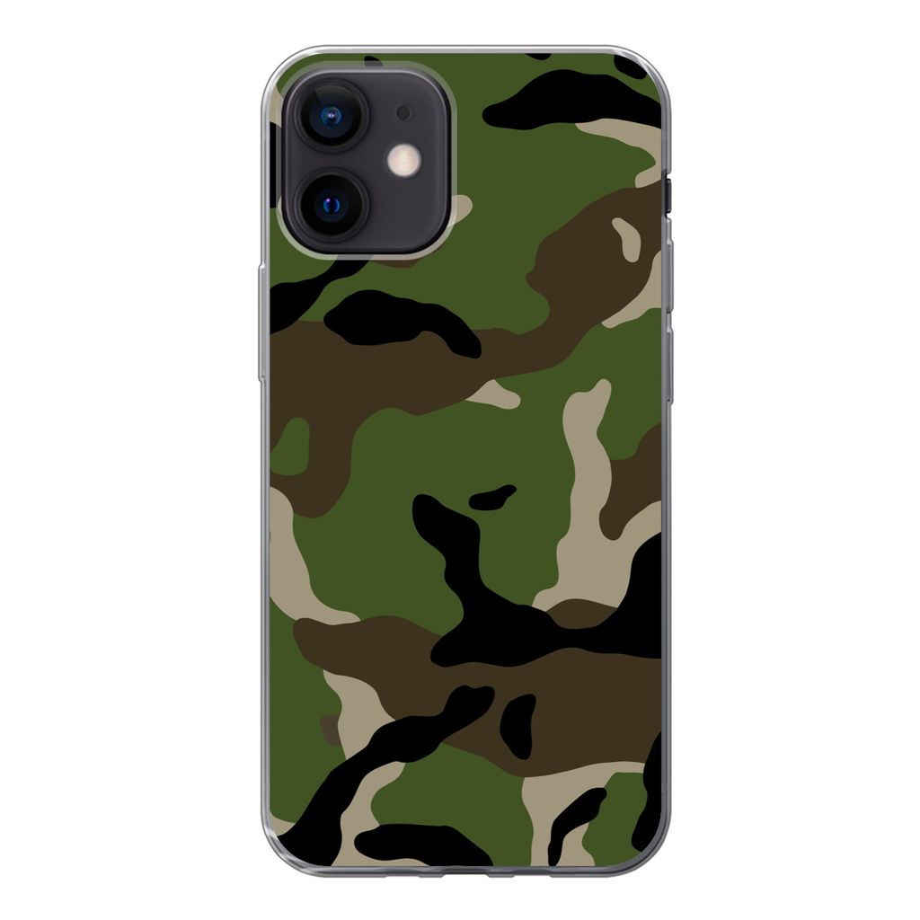 MuchoWow Handyhülle Schutzhülle Hülle für iPhone 12 Militärisches Tarnungsmuster Silikon Softcase Handy Hülle - Schutzhülle