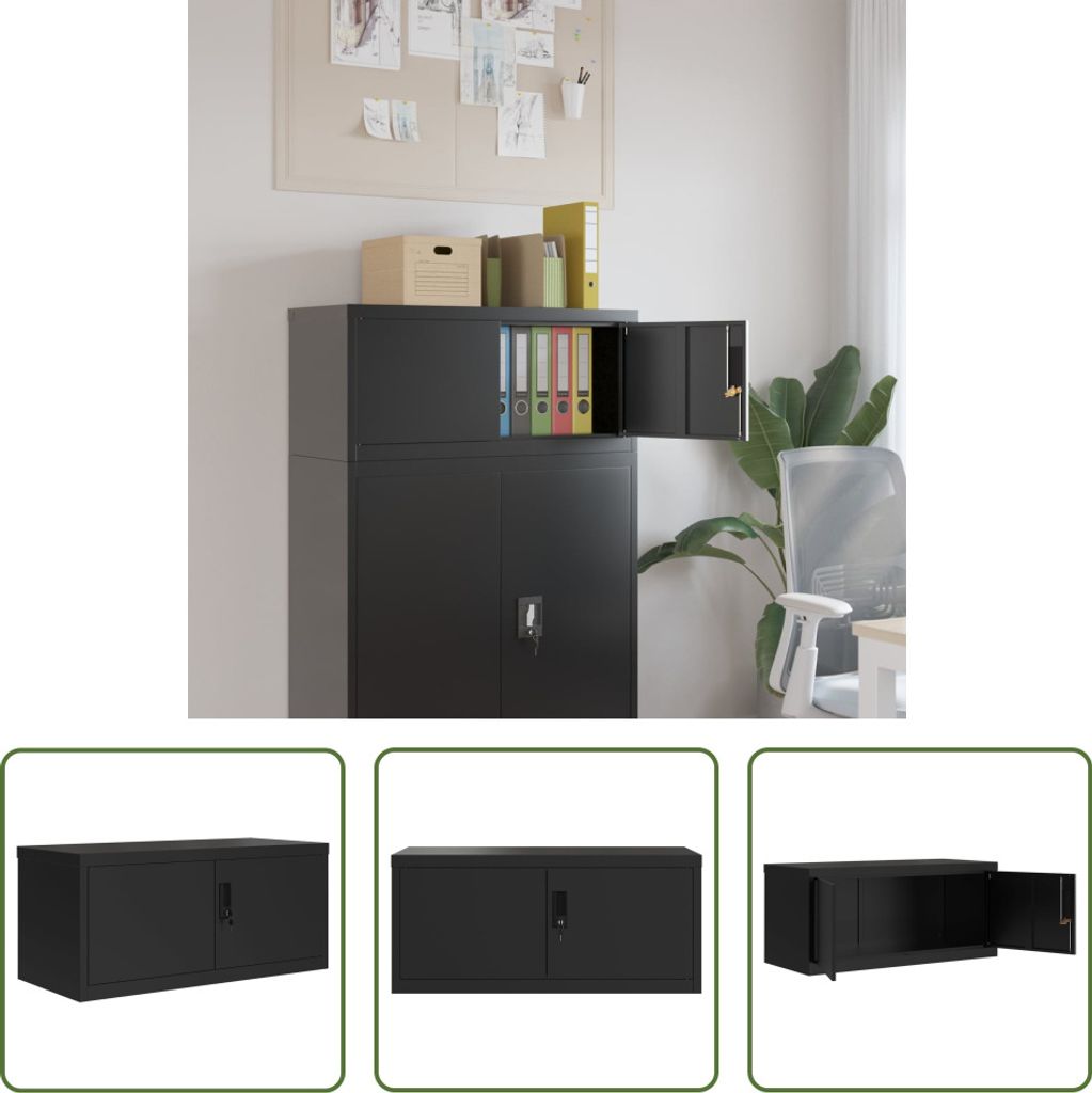 The Living Store Aktenschrank Schwarz 90x40x40 cm Stahl