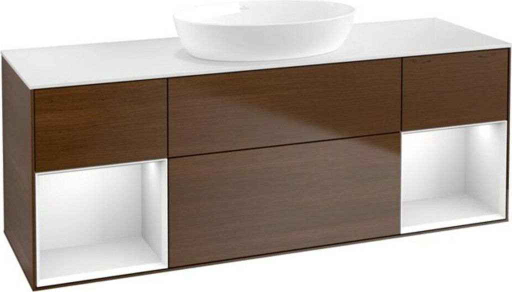 V&B Waschtischunterschrank Wandbeleuchtung Finion 160cm, Pl wh. m, Reg wh. m Lac, wal ven