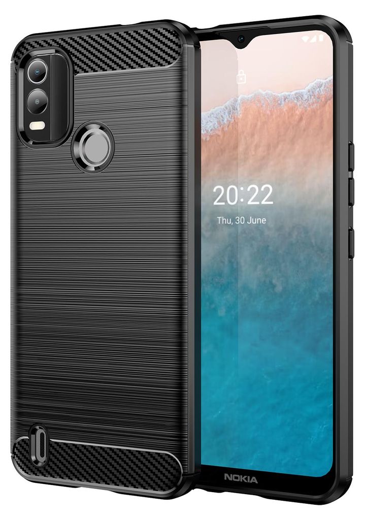 Nokia C21 Plus Hülle, Carbon-Faser TPU Silikon Stoßfest Produktbild 