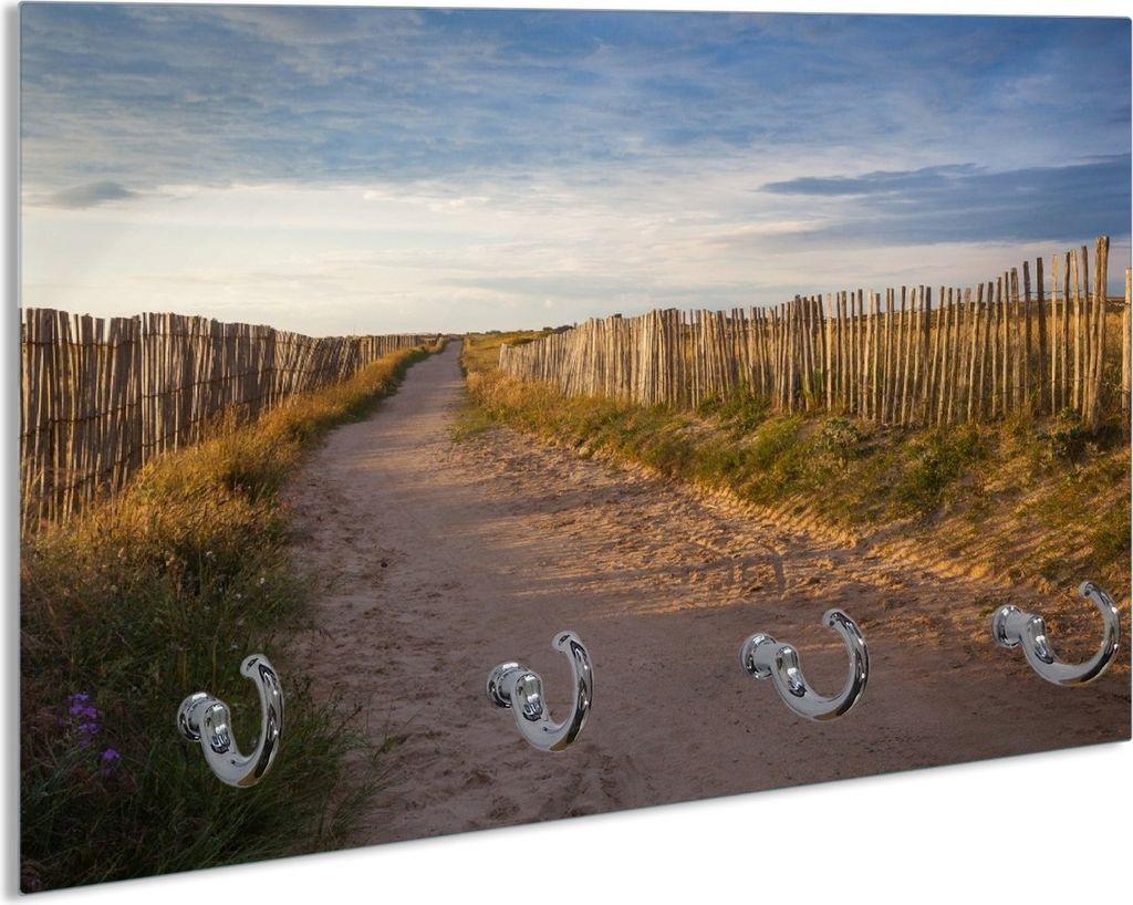 Wallario Schlüsselbrett aus Glas, Motiv: Sandweg an einem Strand in Frankreich, Bretagne, 30 x 20 cm mit 4 Haken
