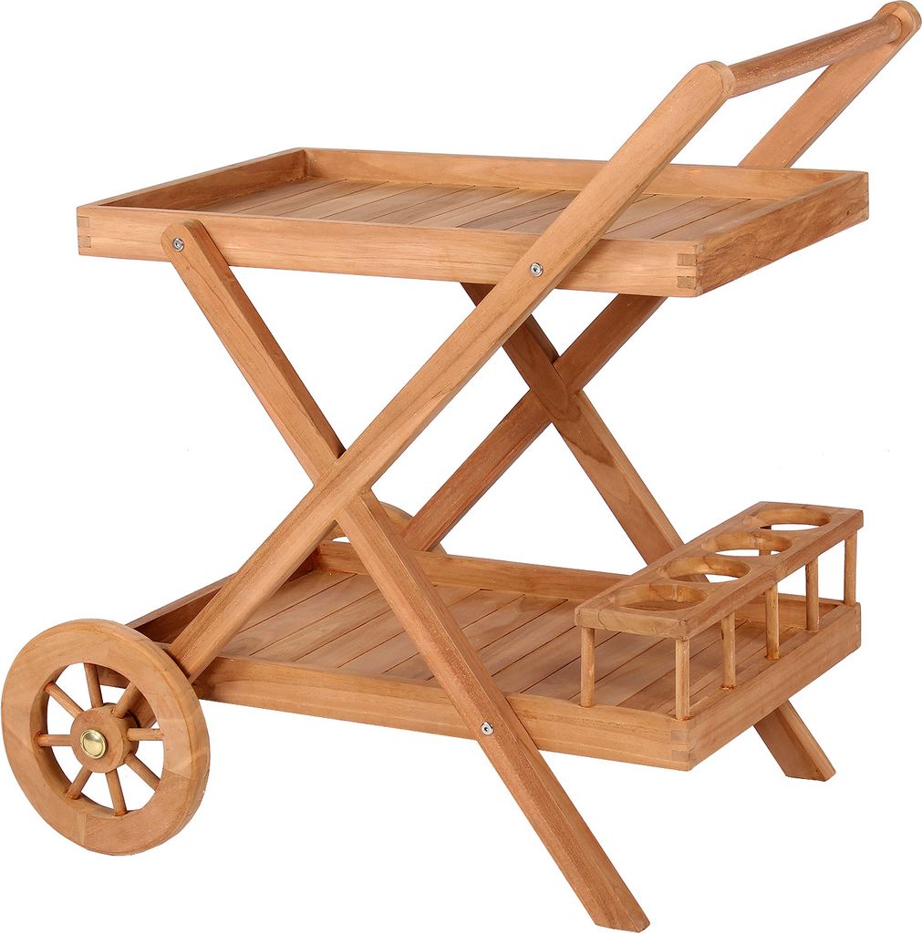 Teakholz Outdoor Garten Servierwagen mit Rollen - bene Produktbild 