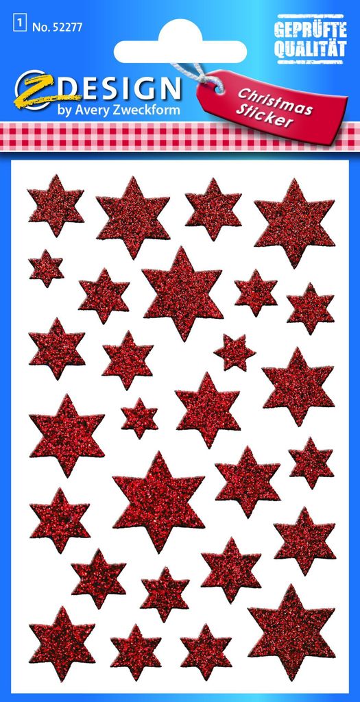 Zweckform Weihn.Schmucketikett Sterne 52277 rot Glamour