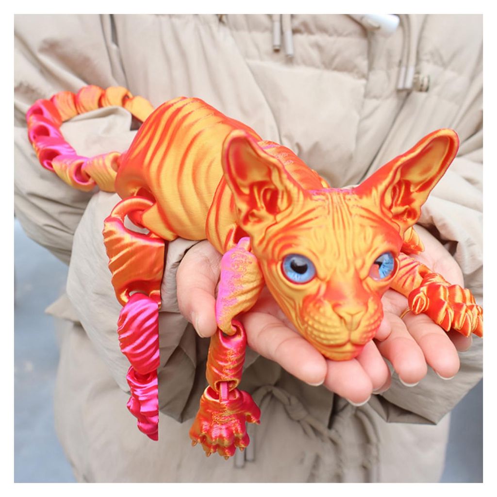 Bewegliche, haarlose 3D-gedruckte Sphynx-Katzenfigur, flexible Katze, Stressabbau, Schreibtischspielzeug, Haustier-Fidget-Spielzeug, Heim- und Bür...