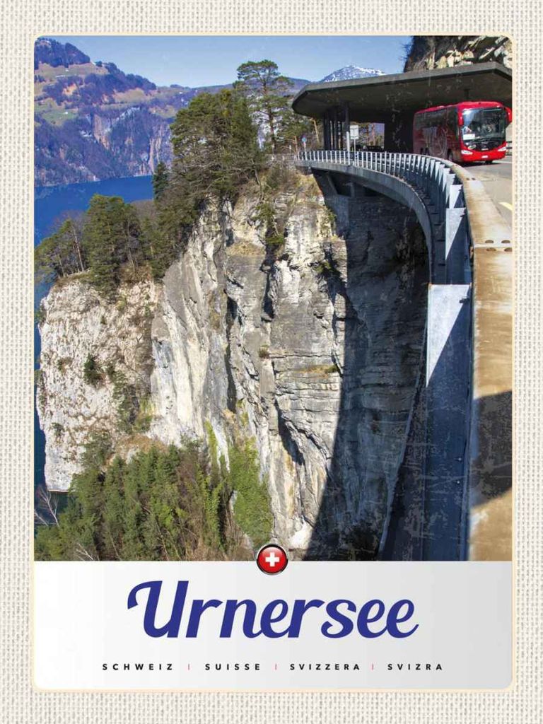 vianmo Holzschild 40x30 cm Urnersee Schweiz Bus Gebirge Natur Bildmotiv Reisemotiv Europa