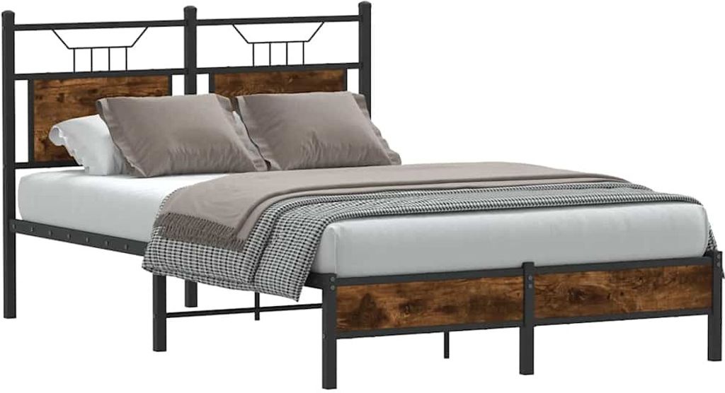 Cloris DesignMöbel Klassische Betten - Braun Bettgestell - Doppelbett ohne Matratze Räuchereiche 120x190cm Holzwerkstoff Schlichtes2076517