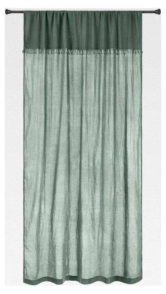 Gardine Dovinel, ansprechende Crinkle-Optik, Washed-Look, Tunnelsaum mit dekorativer Fransenkante, Fensterdekoration, Sichtschutz, Baumwolle, grün
