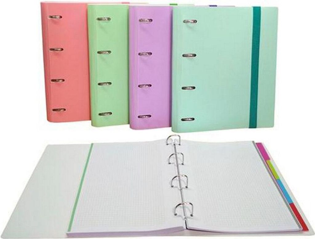 Senfort Ringbuch 4 Ringe 30mm m/Ersatz 120h a4 m/Trennzeichen pastellfarbenes Sortiment