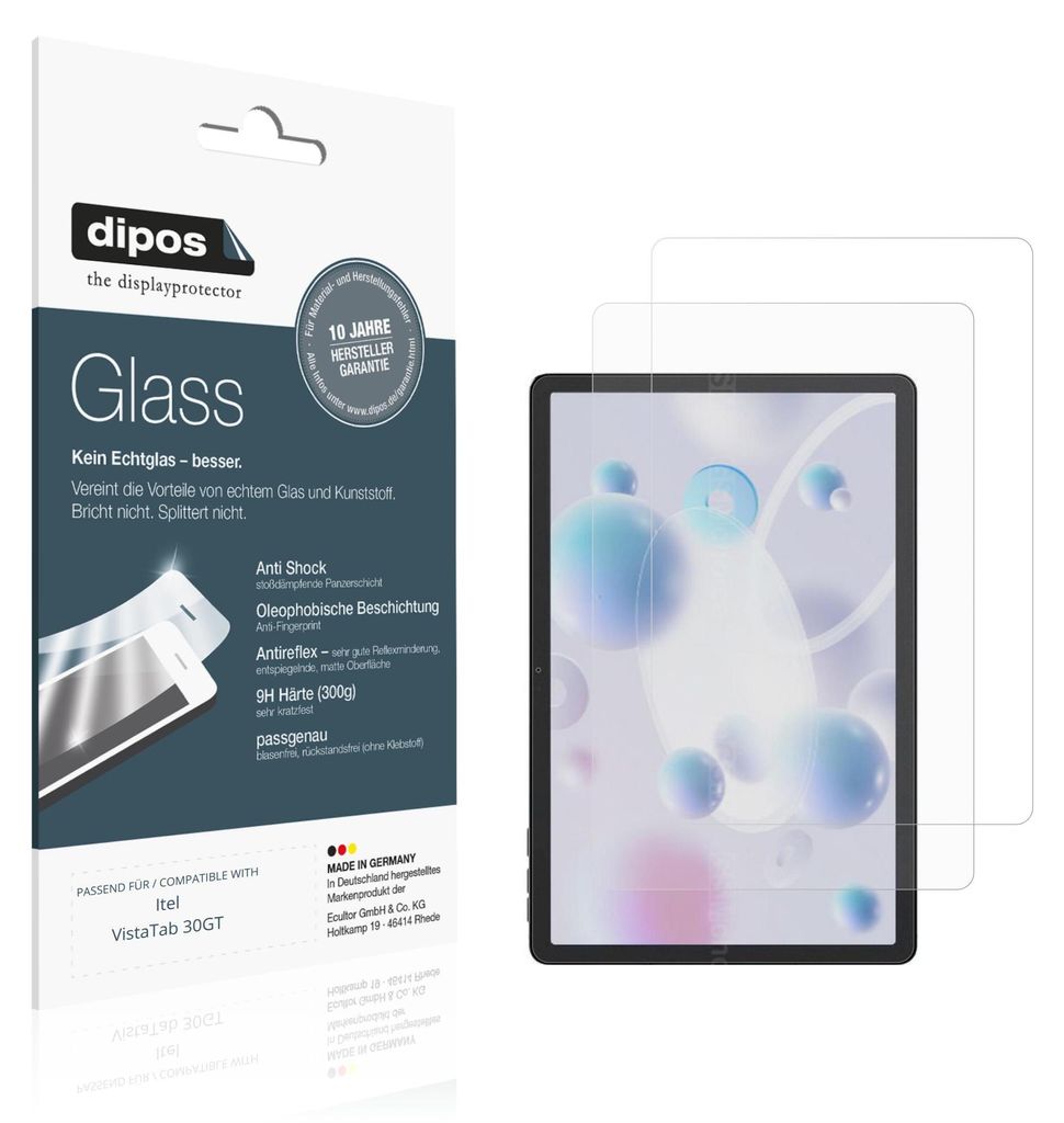 2x Schutzfolie für Itel VistaTab 30GT matt - Anti-Shock 9H Folie dipos Glass Kunststoffglas