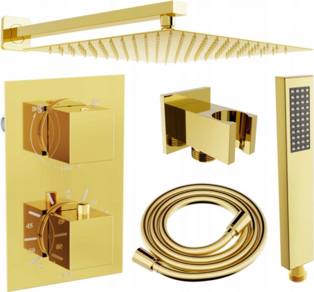 Mexen Cube DR02 Brausegarnitur für Unterputzmontage z Kopfbrause 30 cm, Gold - 77502DR0230-50