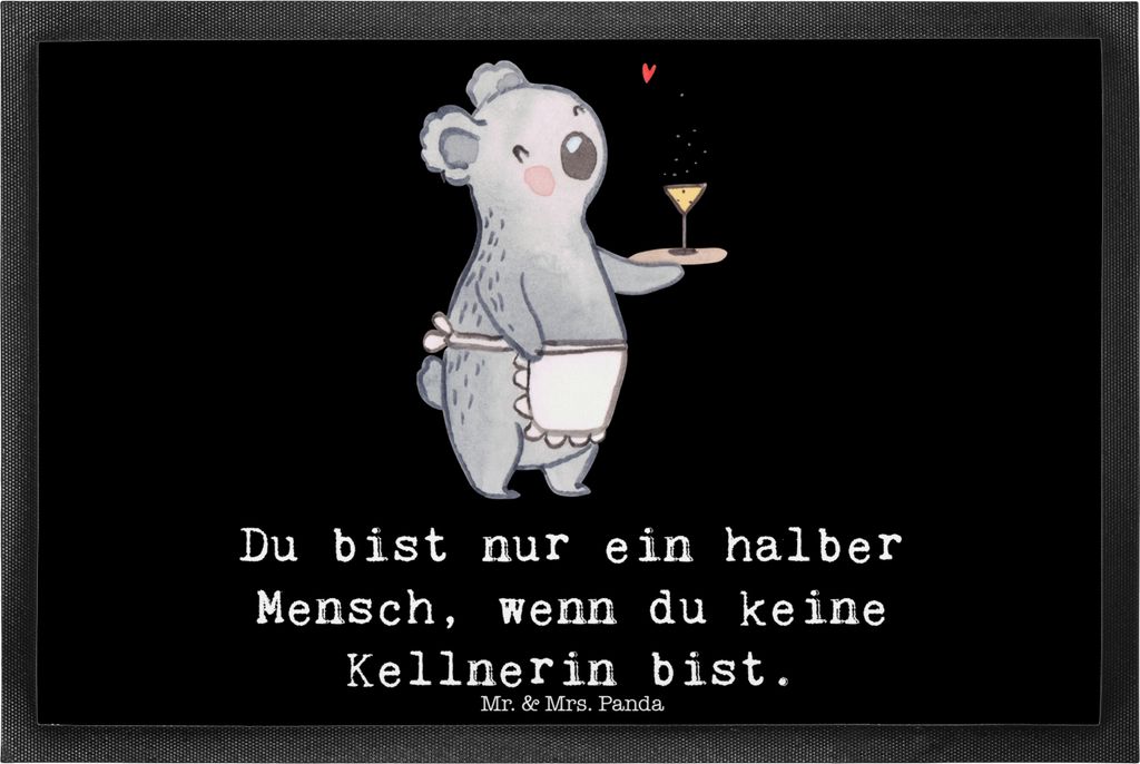 Mr. & Mrs. Panda Schmutzfangmatte Kellnerin Herz 40 x 60 cm - Schwarz - Geschenk, Fussmatte, Ausbildung, Spruch, Fußabtreter, Servicekraft, fußma...