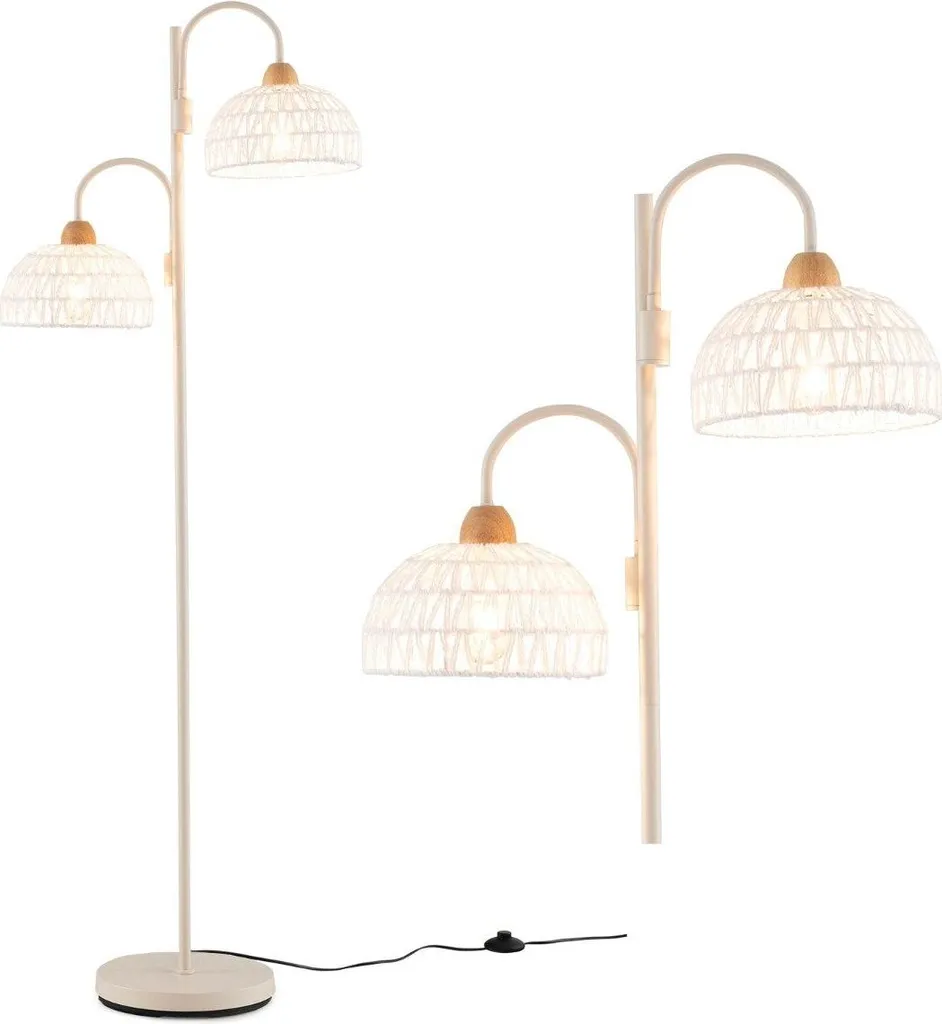 Lampadaire rotatif 350° à double foyer lumineux et abat-jour tissé