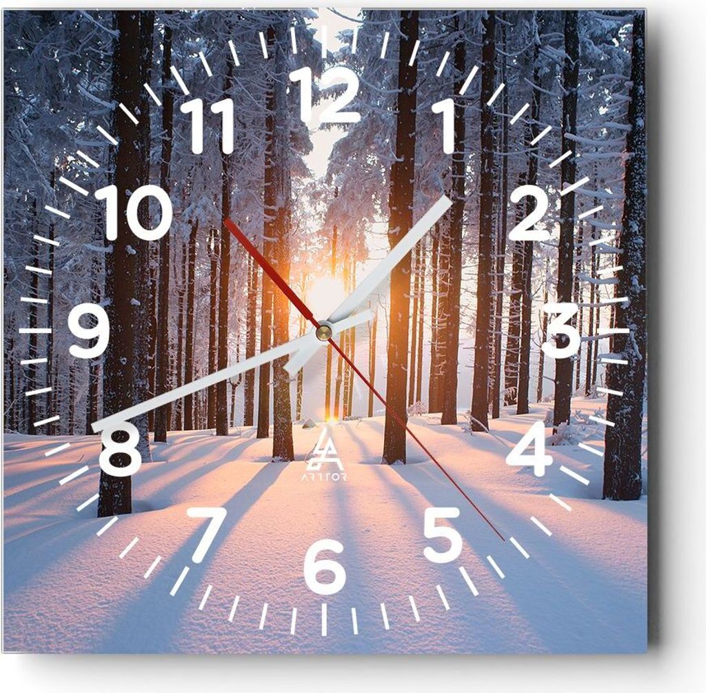 Wanduhr - Quadrat - Glasuhr - Wald Winter Schnee - 40x40cm - Schleichendes Uhrwerk - Lautlos - zum Aufhängen bereit - Dekoration Modern - Wanddeko...