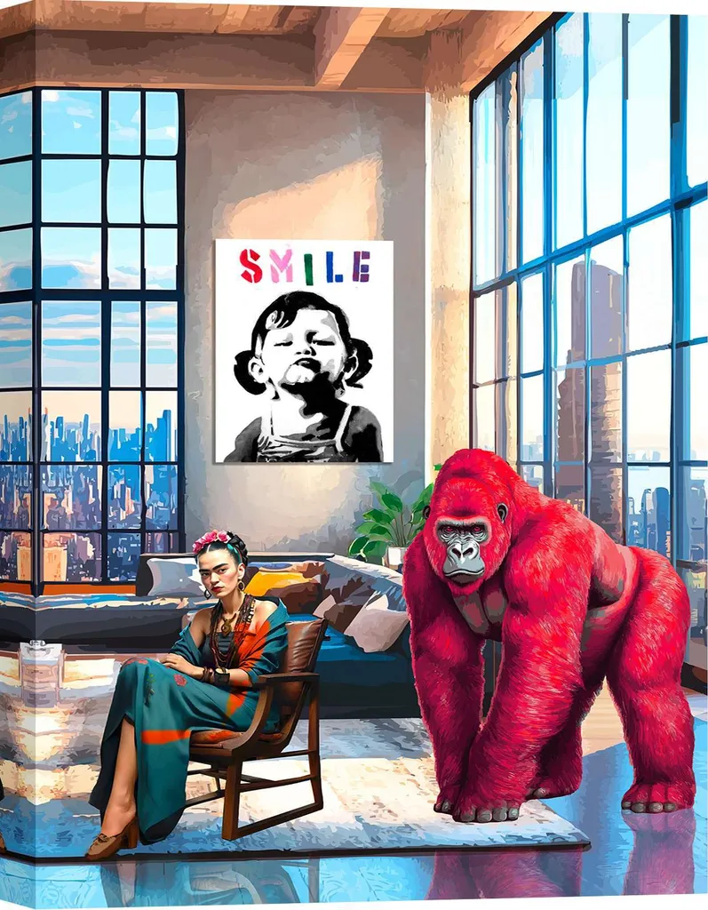 Tableau Pop Art Frida Kahlo et Gorilla sur toile haute qualité 60x40