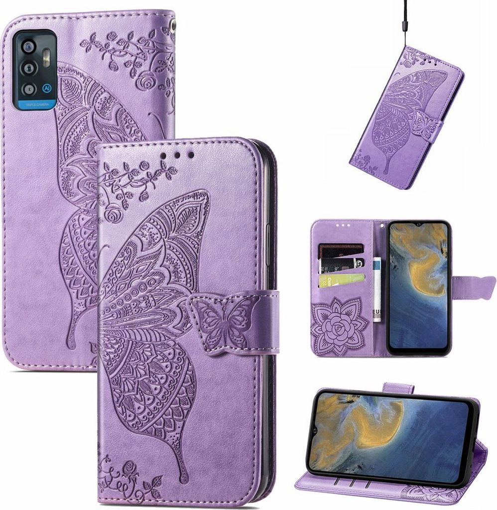 König Design Hülle kompatibel mit ZTE Blade A71 Kunstleder Handyhülle - Handy Case Violett Hell