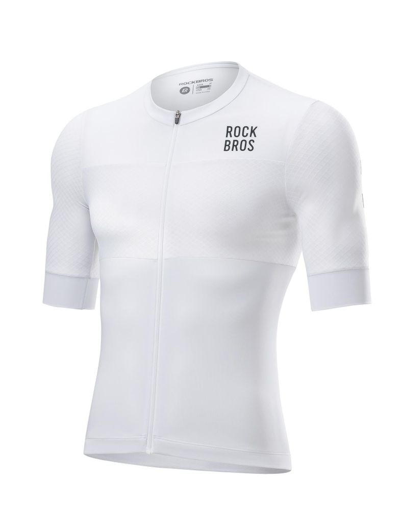 ROCKBROS Radtrikot Herren Fahrradtrikot Kurzarm Ultraleicht Schnell Trocknen Fahrradbekleidung mit 3 Rückentaschen für Radsport Weiß Euro Größ...