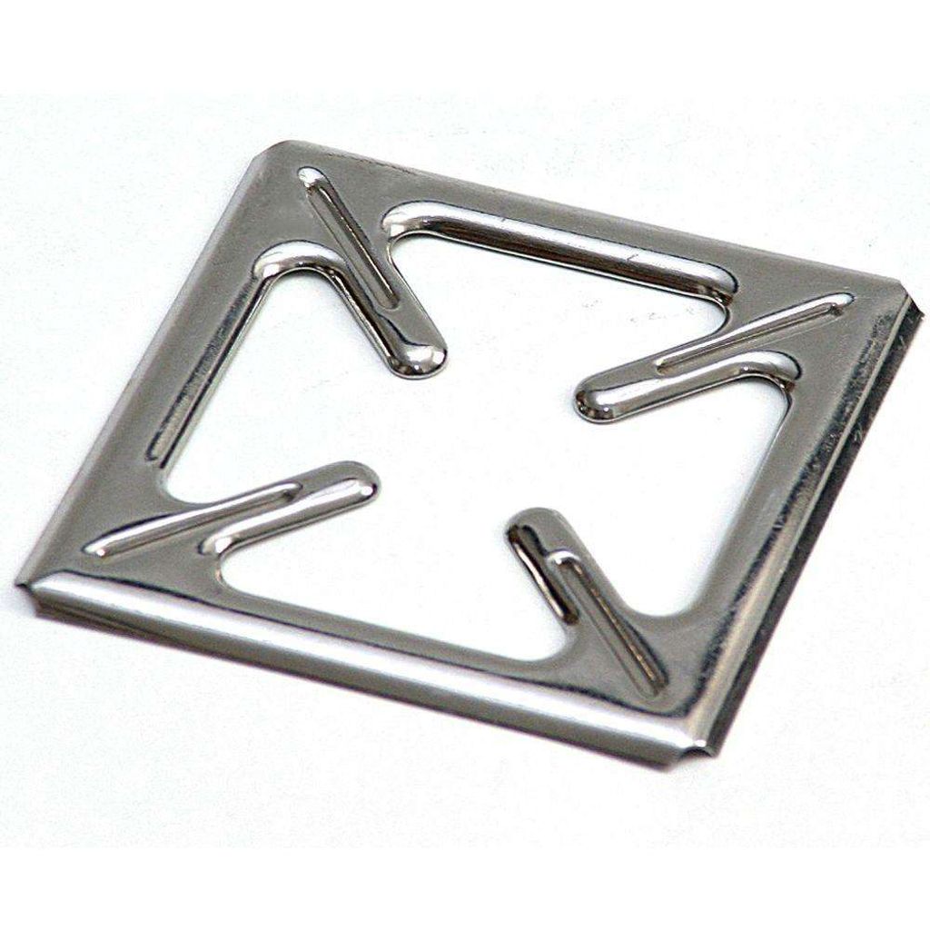 A close-up, studio shot of a metal gas stove grate insert on a white background.