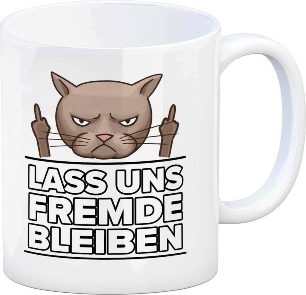 Lass uns Fremde bleiben mit Katze Kaffeebecher