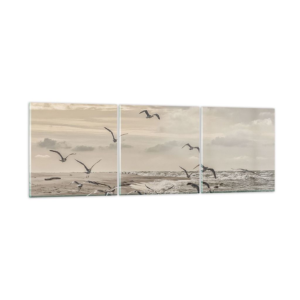 Bilder auf glas - 3 Teile - Möwen Küste Boho - 90x30cm - Glasbilder - Wandbilder - Bilder - zum Aufhängen bereit - Wanddekoration aus Glas - Gla...