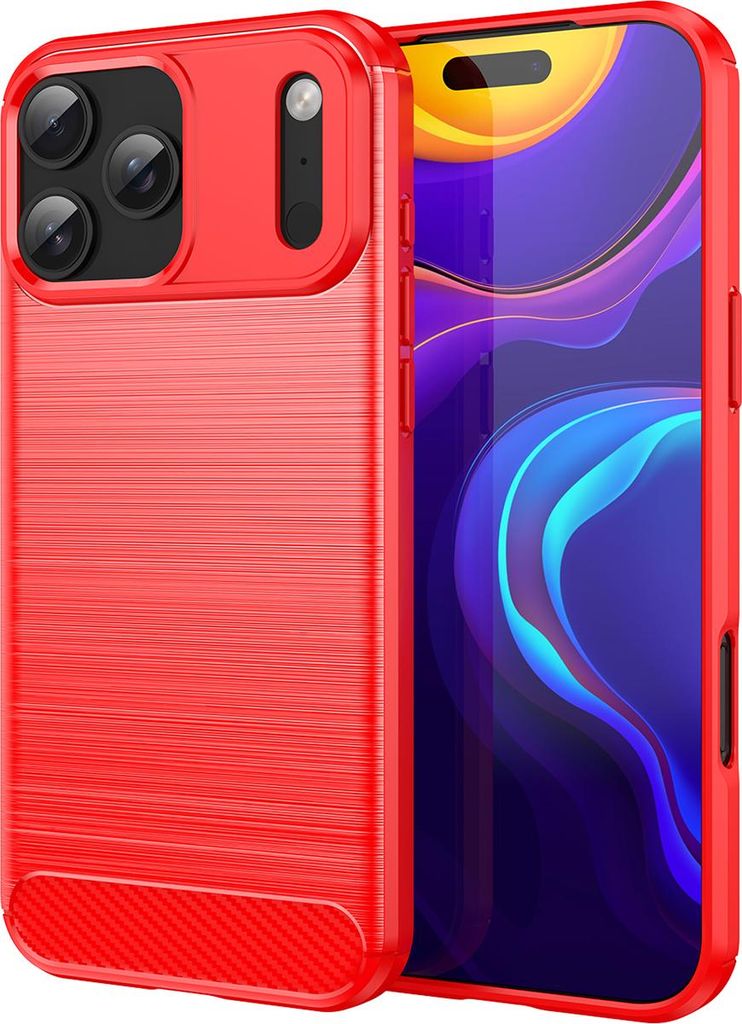 Hülle für iPhone 17 Pro Max Carbon-Faser Weich TPU Silikon Stoßfest Handyhülle Rot