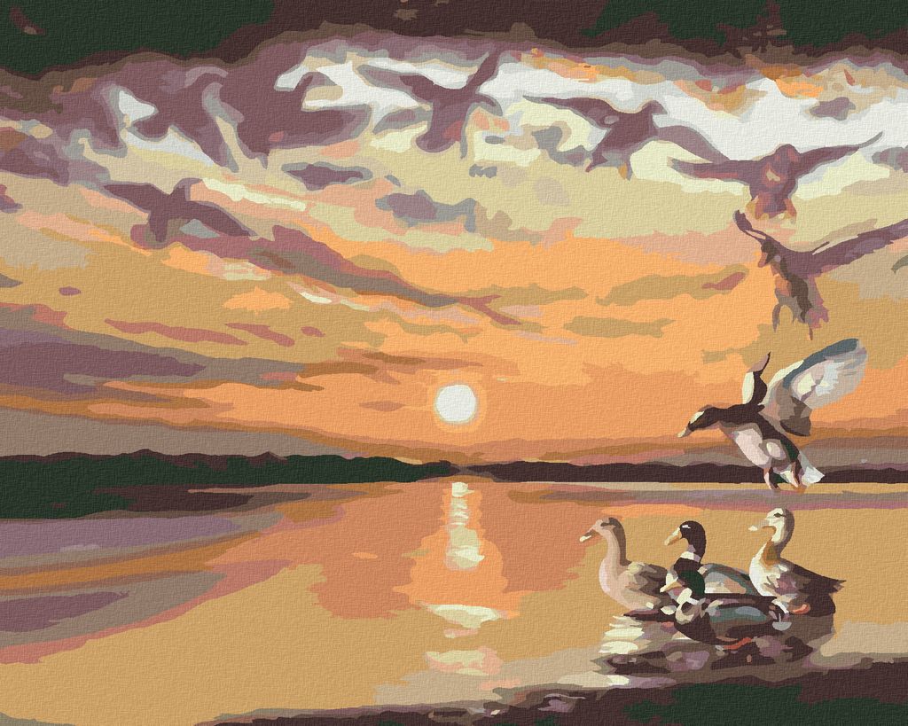 Zuty - Malen nach Zahlen - ENTEN, WOLKEN UND SONNENUNTERGANG (D. RUSTY RUST), 40x50 cm, ohne Keilrahmen