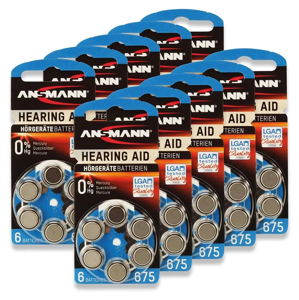 Batteries auditives 675 ANSMANN longue durée PR44 - Pack de 60 piles