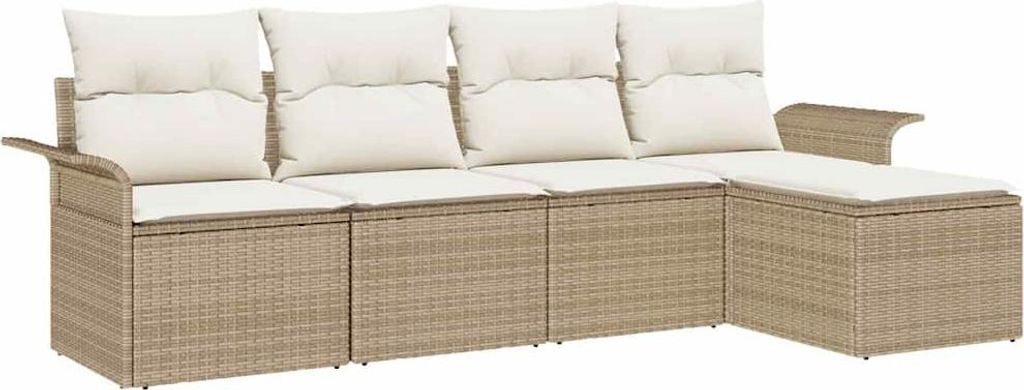 vidaXL Outdoor-Sofa mit Kissen 5 pcs Beige Poly-Rattan