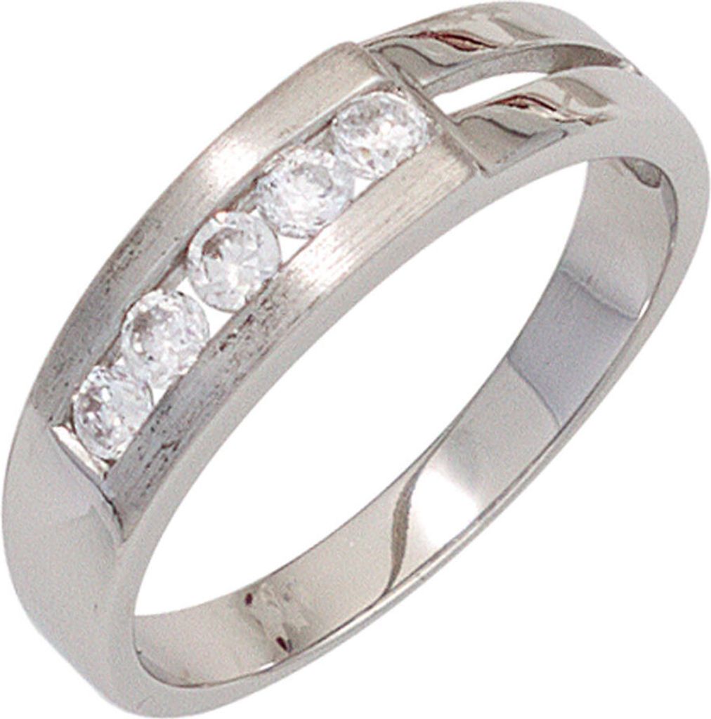 Ring Damenring mit 5 Zirkonia weiß 925 Silber glänzend teilmatt schlicht Innenumfang 62mm Ø19.7mm