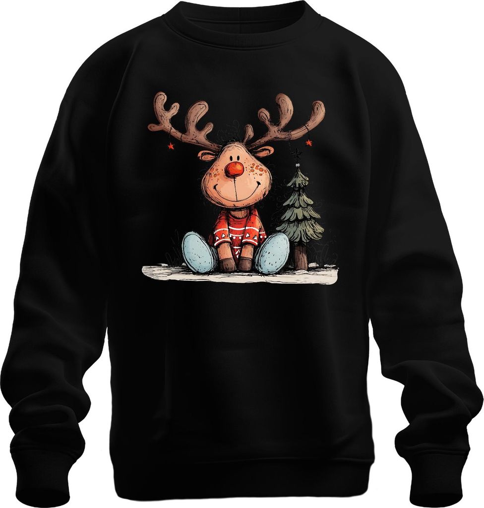 Rudolph Rentier Rotnase Weihnachtsbaum süßes Weihnachten Geschenk Uni Sweatshirt Pullover, Schwarz, M