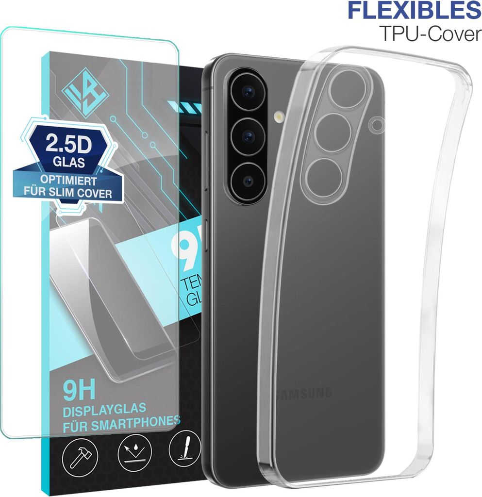 Handyhülle für Samsung Galaxy A56 5G mit 9H Displayglas Displayschutz Hülle Transparent Flexibel Elastisch Case Cover Backcover Schutzhülle