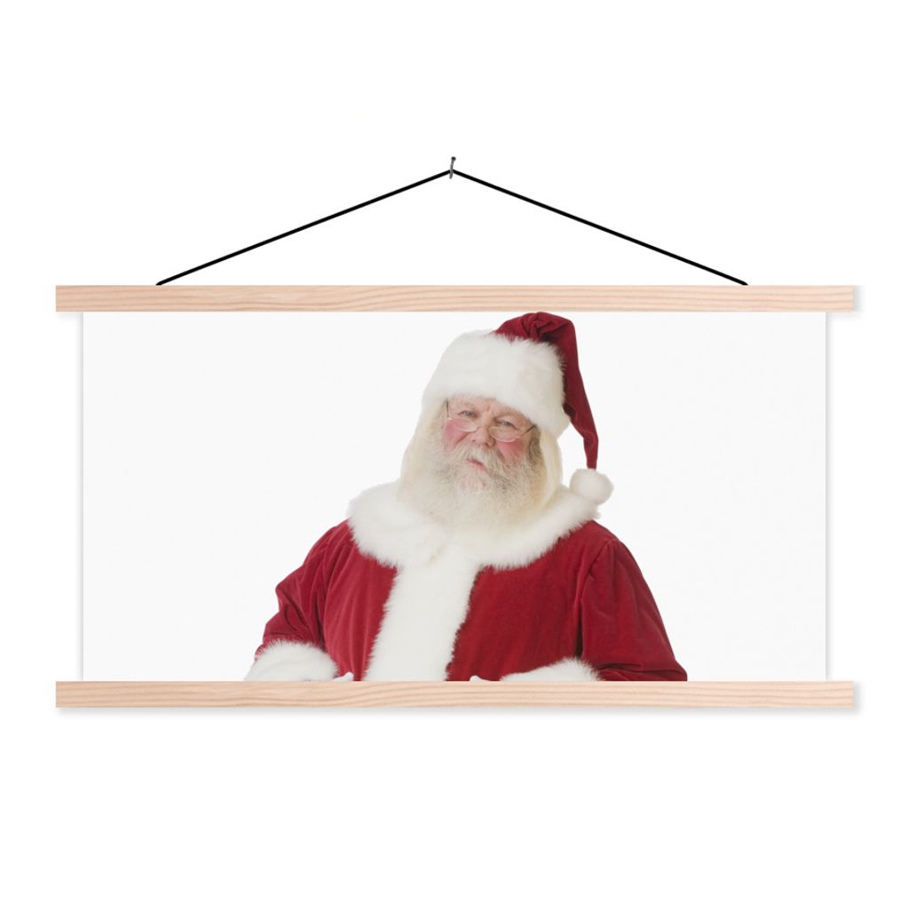 MuchoWow Textilposter Der Weihnachtsmann mit den Händen auf seinem Bauch 120x60 cm mit holzfarbenen Rahmen - Klemmleiste