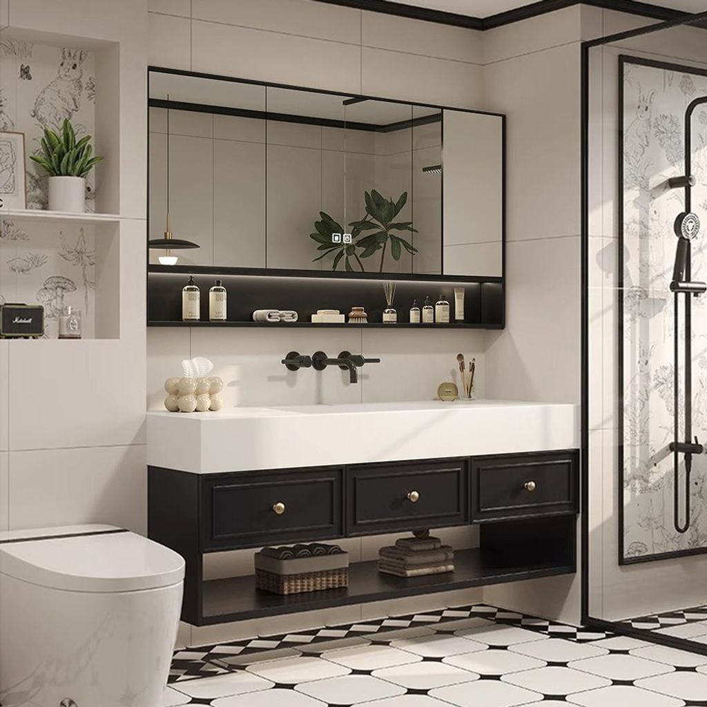 Badezimmermöbel-Set Keramik Waschbecken LED-Spiegelschrank Waschbecken mit Schublade und Ablage 120*55 【CK30】