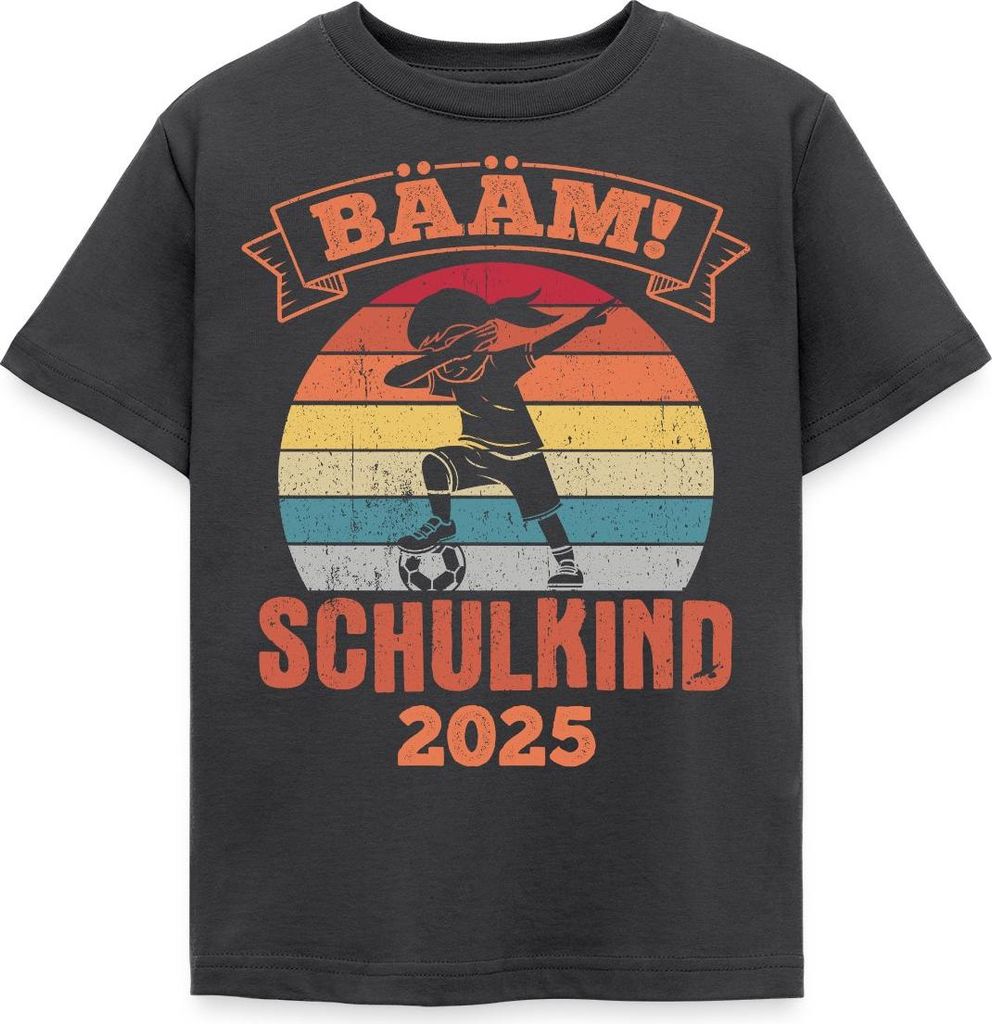 Spreadshirt Bääm! Schulkind 2025 Einschulung Dab Kinder T-Shirt, 122/128 (7-8 Jahre), Dunkelgrau