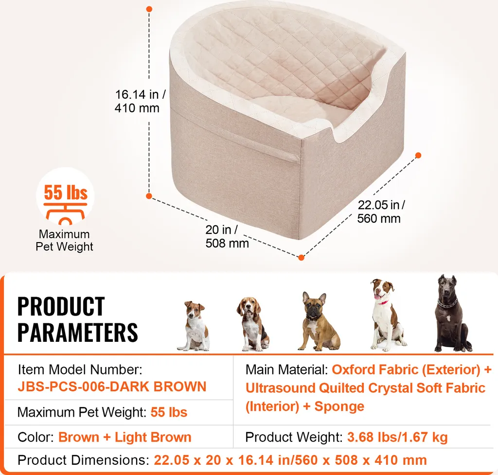 SucceBuy Seggiolino Auto Cane 25kg Impermeabile con Guinzaglio Sicurezza - 7