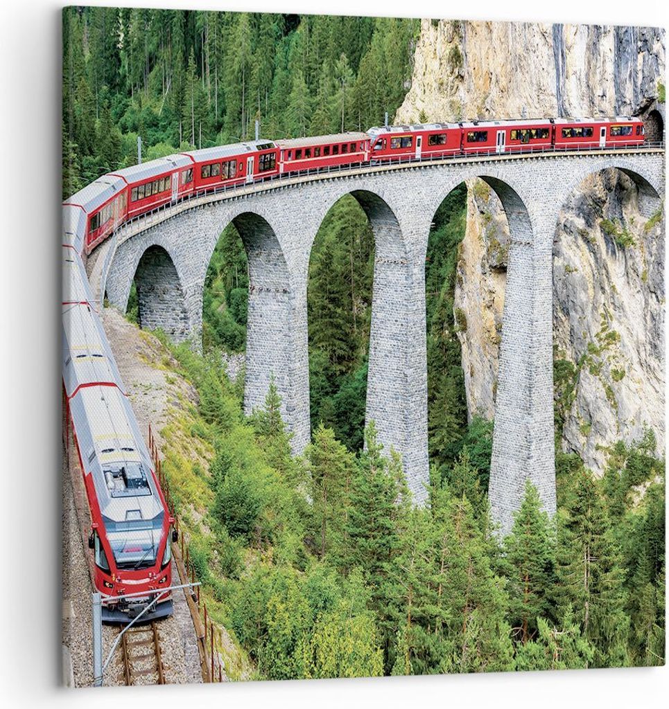 Bild auf Leinwand - Leinwandbild - Einteilig - Viadukt Landwasser Zug - 50x50cm - Wand Bild - Wanddeko - Wandbilder - Leinwanddruck - Bilder - Wand...