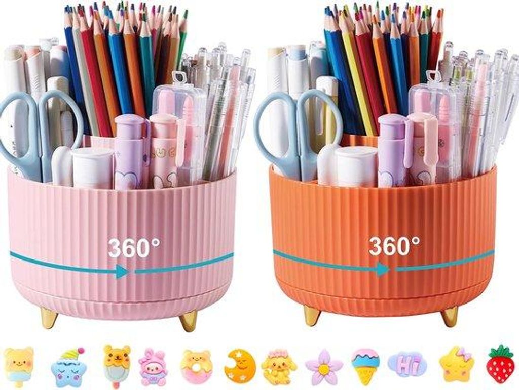 Drehbarer Stifthalter 360 Grad, 5 Fächer, rosa und orange, Büro, Schule