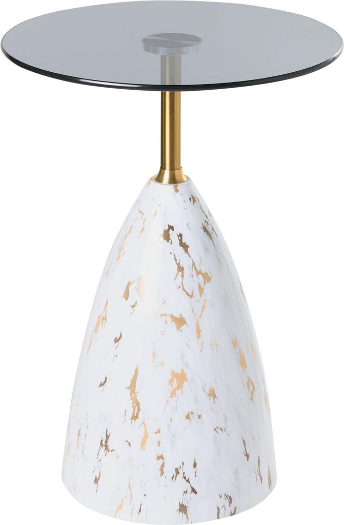 BELIANI Beistelltisch Weißer Marmor / Schwarz aus Metall Marmoroptik Glas Rund Klein Modernes Design Elegant Couchtisch Kaffeetisch für Wohnzimmer