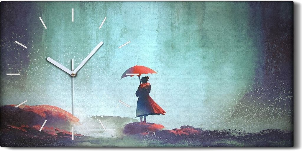 Dekor Leinwand Uhr Wandbilder 60x30 Frau mit einem Regenschirm Wasserfall - weiße Hände