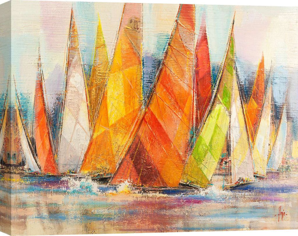 Leinwandbild mit Segelbooten - Luigi Florio, Regatta der Farben - 80x60 cm
